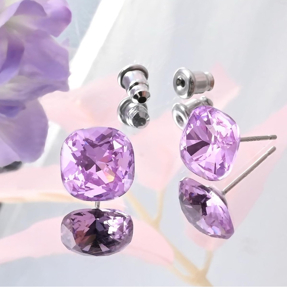 925 Sterling Silver 10mm Cushion Cut Amethyst Studs ~ 5.5 Ct Birthstone Earrings